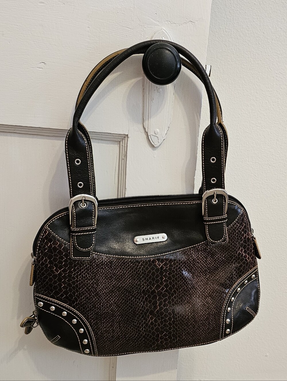 Sharif Genuine Leather Reptile Purse Shoulder Bag Brown